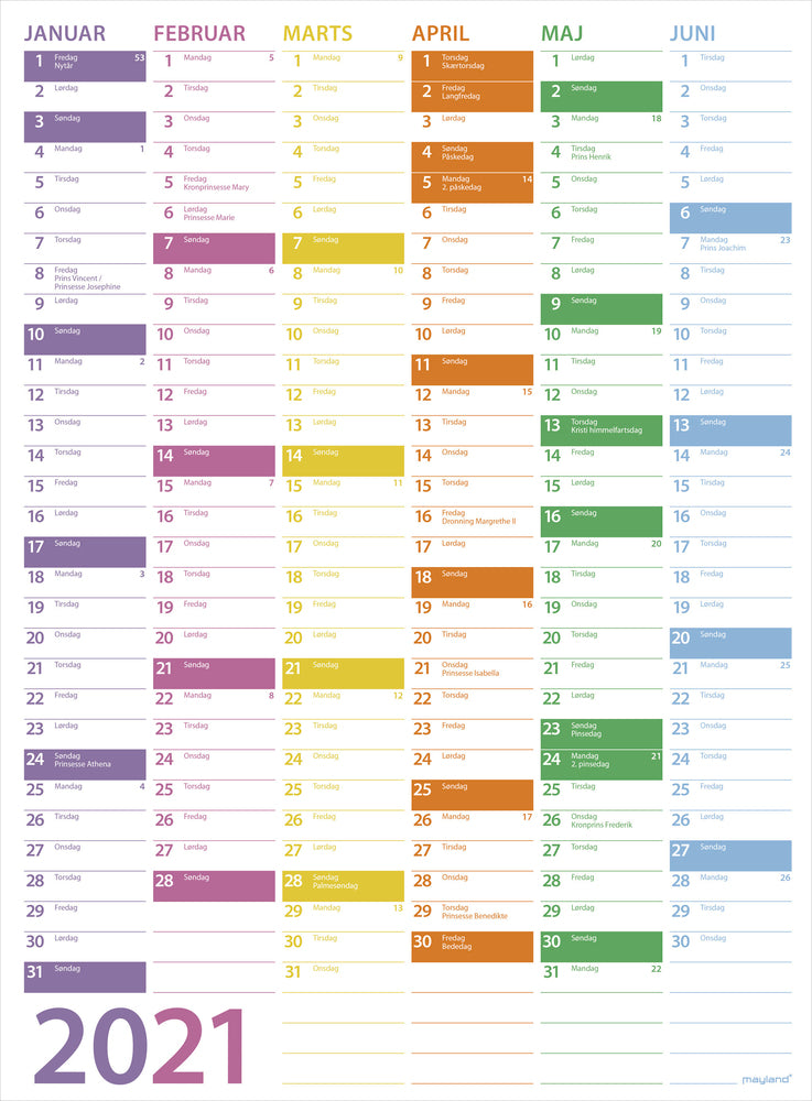 Vægkalender trend 2021 36 x 49 cm Mayland