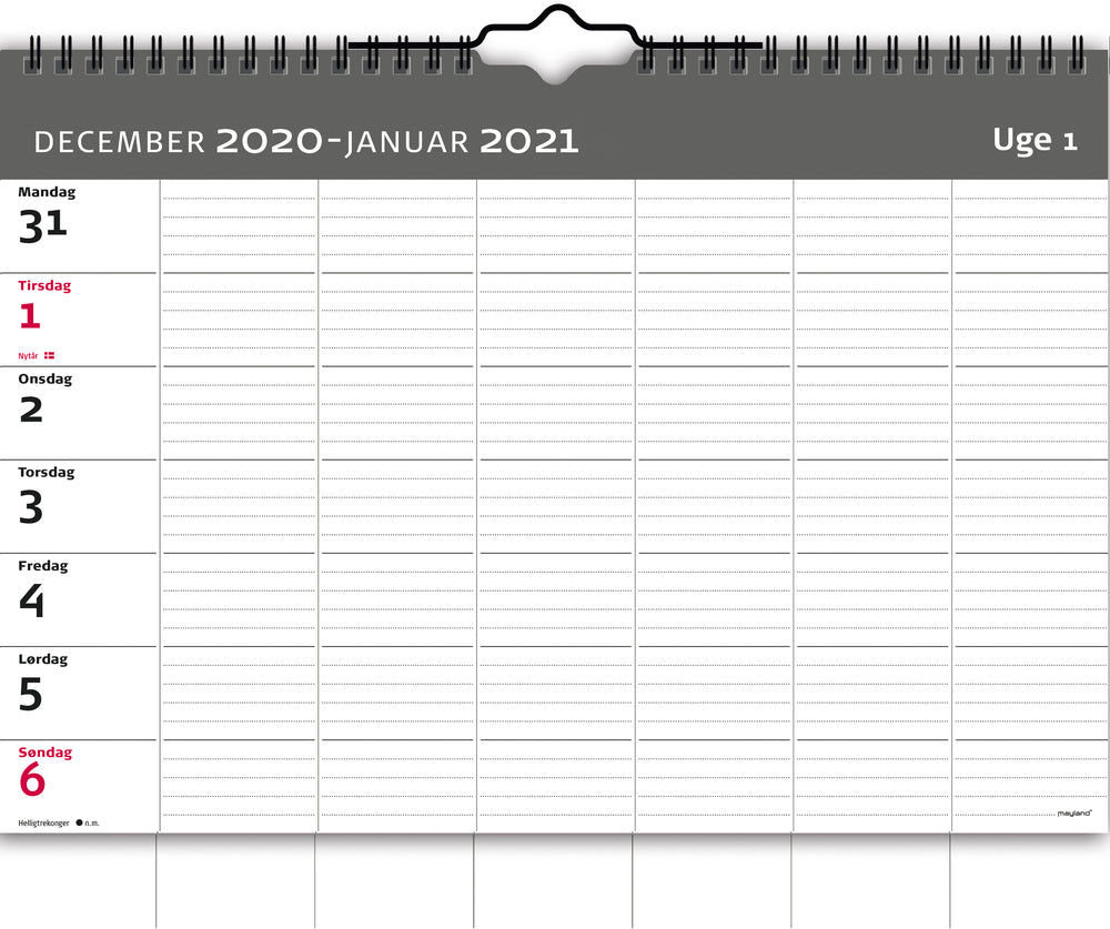 Familiekalender uge 2021 30 x 21 cm Mayland