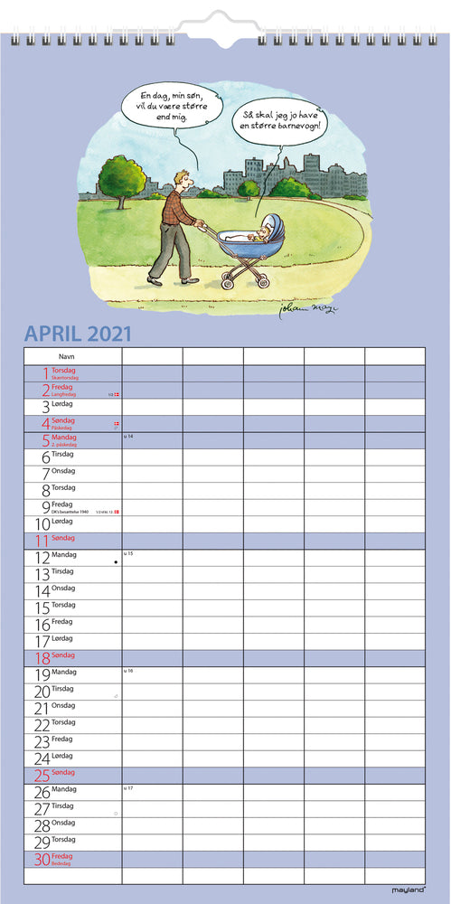 Familiekalender morsom 2021 22 x 43 cm Mayland