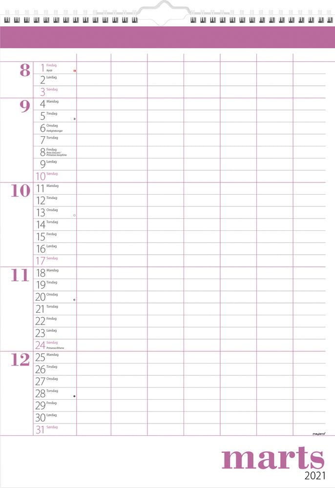 Familiekalender stor 7 kol. 2021 34 x 48 cm Mayland