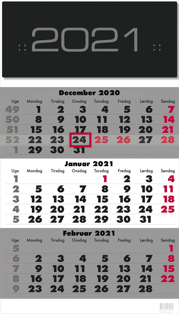 Vægkalender triplanner 2021 28,5 x 50 cm Mayland