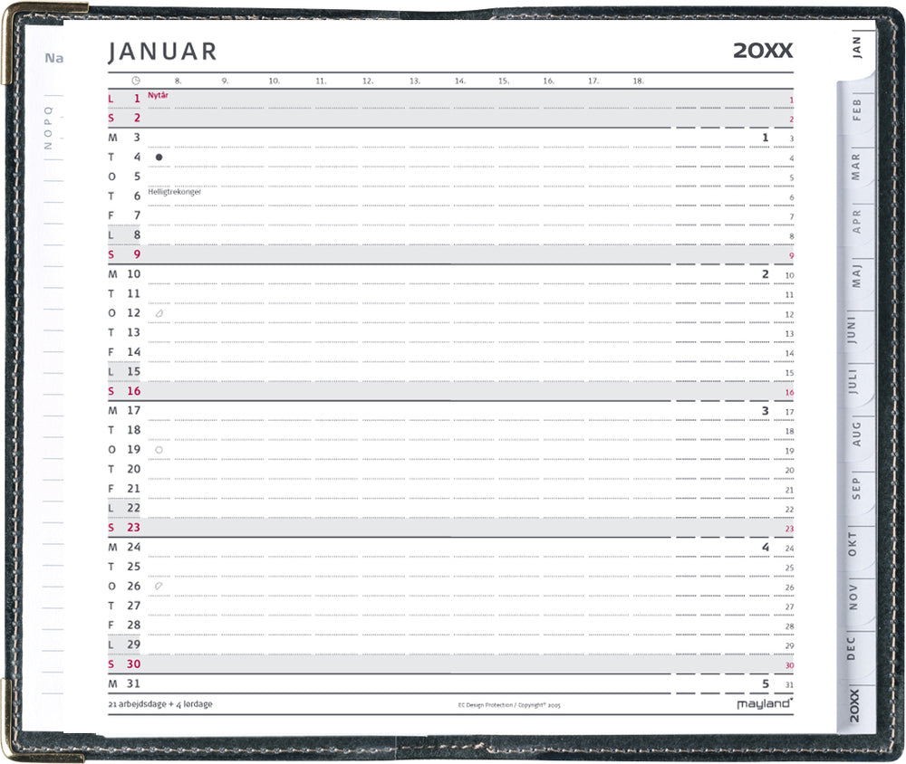 Index planner mini månedskalender mappe i skind sort
