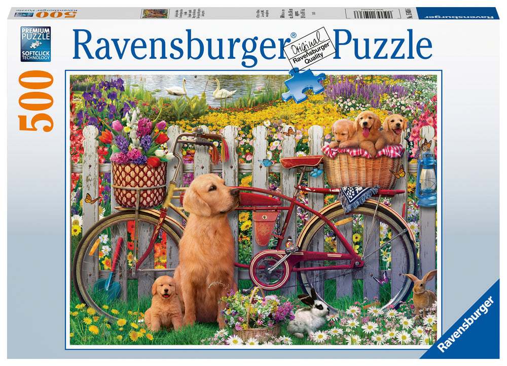 Puslespil cute dogs in the garden 500 brikker