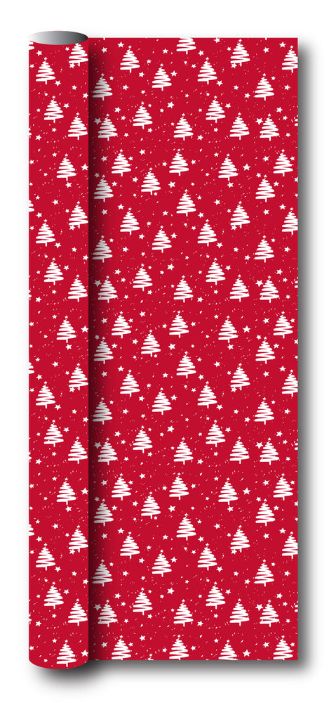 Gavepapir rød m/juletræ hvide 3 m x 70 cm
