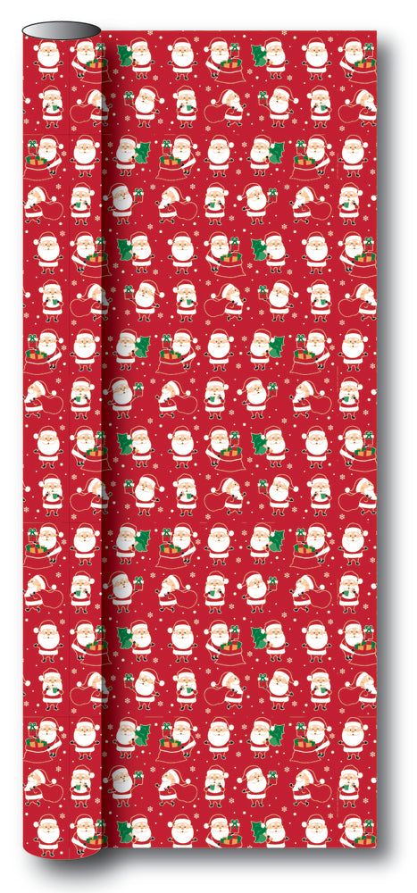 Gavepapir rød julemand/pakker/juletræ 3 m x 70 cm