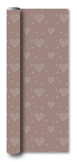 Gavepapir pastel rose metallic m/hjerter/snefnug 3 m x 70 cm