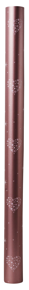 Gavepapir pastel rose metallic m/hjerter/snefnug 3 m x 70 cm