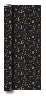 Gavepapir sort m/juletræer metallic guld/sølv 3 m x 70 cm