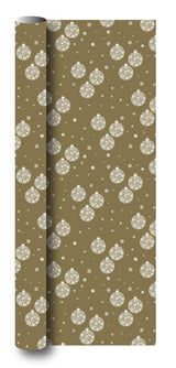 Gavepapir guld metallic m/julekugler/snefnug 3 m x 70 cm