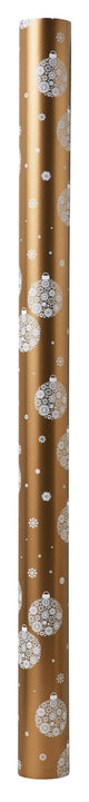 Gavepapir guld metallic m/julekugler/snefnug 3 m x 70 cm