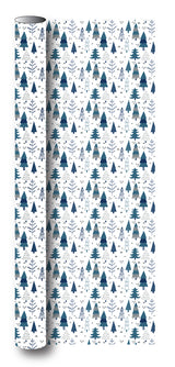 Gavepapir hvid m/blå/sølv metallic juletræ   3 m x 70 cm