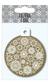 Kort til/fra guld julekugle/snefnug facon 4 stk
