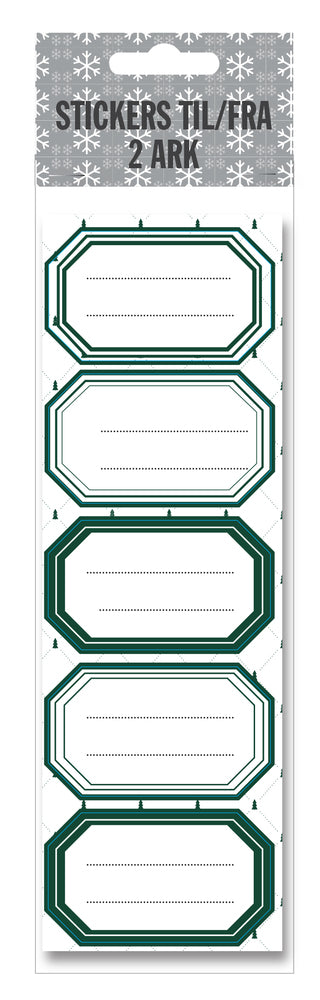 Stickers til/fra mørkegrøn juletræ/stjerner 2 ark