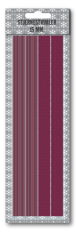 Stjernestrimler bordeaux glitter/metallic 15 mm 24 stk