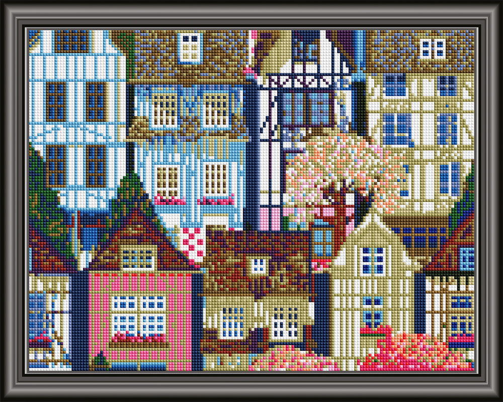 Diamond Art huse lærred m/ramme 40x50 cm