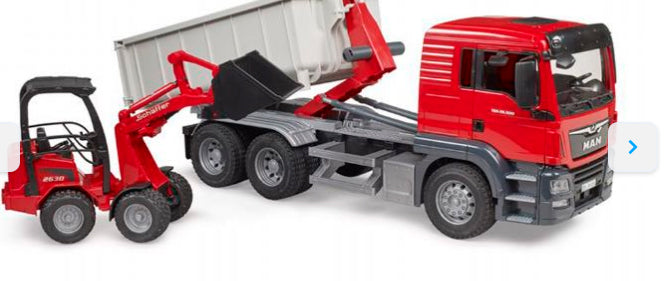 Bruder MB Actros Truck m/container + Schaeff HR16 Mini gravemaskine