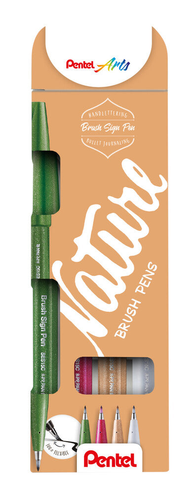 PENTEL FIBERPEN Brush Sign SES15C NATURE sæt m/4 STK