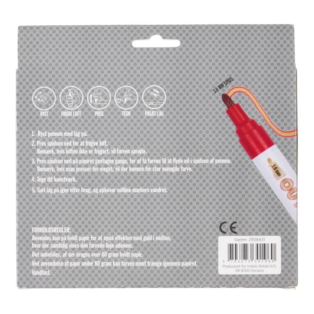 Marker outline 3.0 mm 2 i en guld/farver 12 ass
