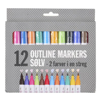 Marker outline 3.0 mm 2 i en sølv/farver 12 ass