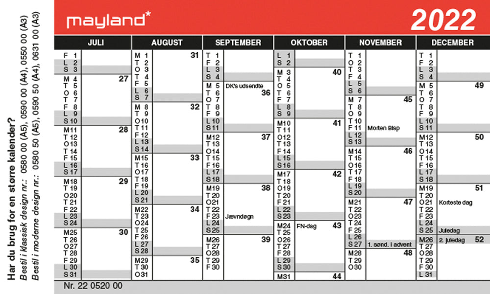 Kalender mini 2022 11,7 x 7 cm Mayland