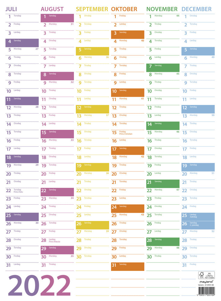 Vægkalender trend 2022 36 x 49 cm Mayland