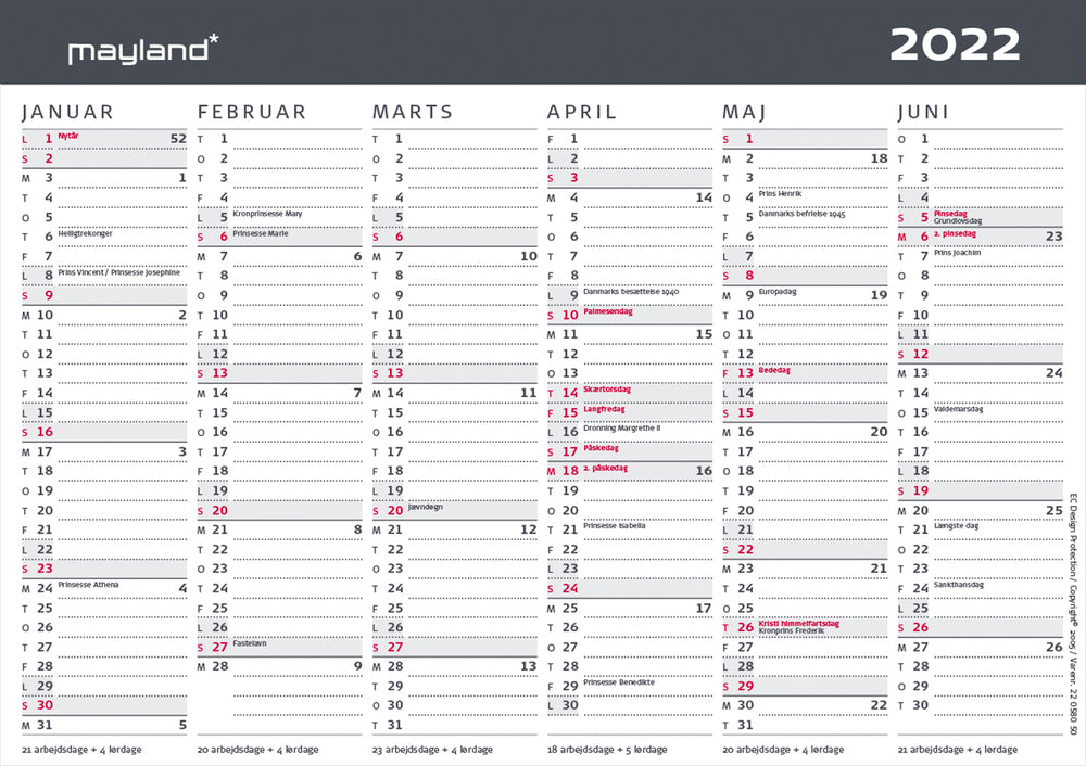 Kontorkalender A5 moderne 2022 21 x 15 cm Mayland