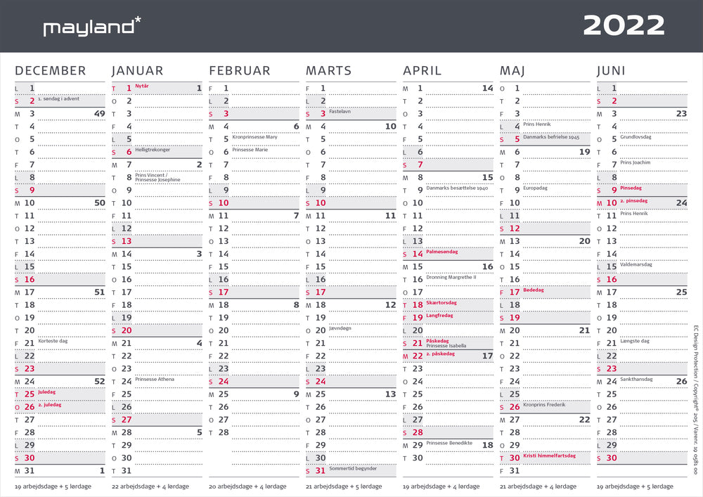Bordkalender A5 moderne 2022 21 x 15 cm Mayland