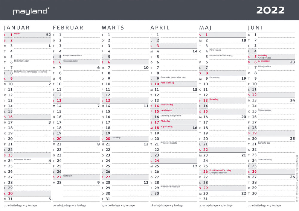 Kontorkalender A4 moderne 2022 30 x 21 cm Mayland