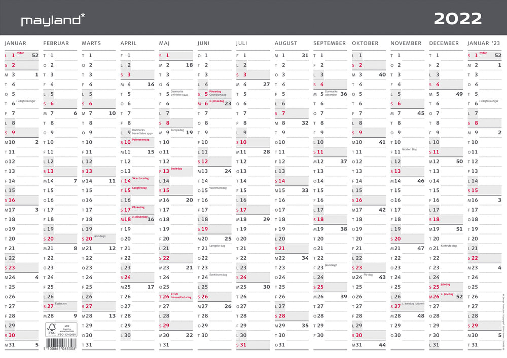 Kontorkalender A3 moderne 2022 1x13 mdr Mayland