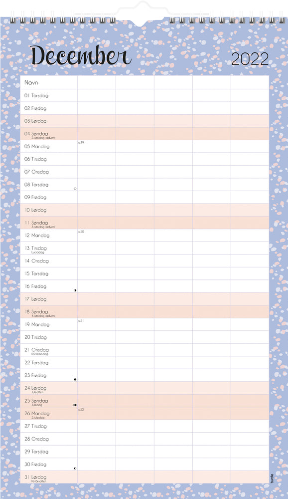 Familiekalender pastel med stickers 2022 25 x 42 cm Mayland