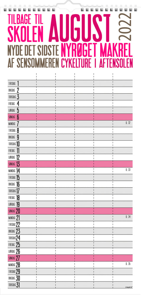 Familiekalender trendart 2022 22 x 43 cm Mayland