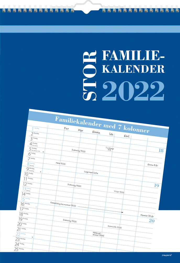Familiekalender stor 7 kol. 2022 34 x 48 cm Mayland