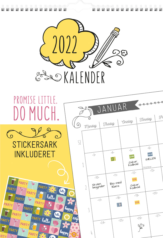 Familiekalender A3 m/stickers doodle 2022 29,7x42cm Mayland