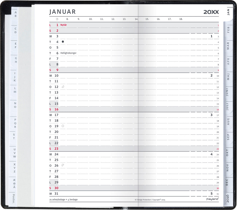 Index planner måned sort 2022 9 x 17 cm Mayland