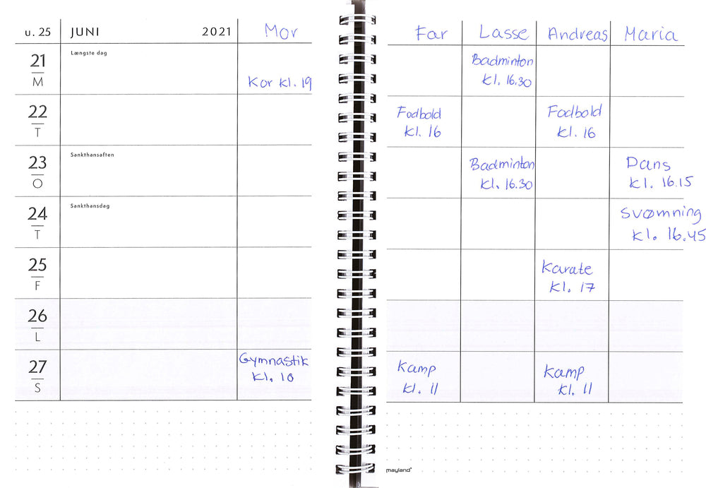 Familiekalender ugeplanner A5 tekstilpræg 2022 Mayland