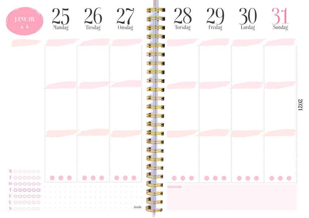 Life planner A5 pink uge med løst omslag 14,8x21cm Mayland