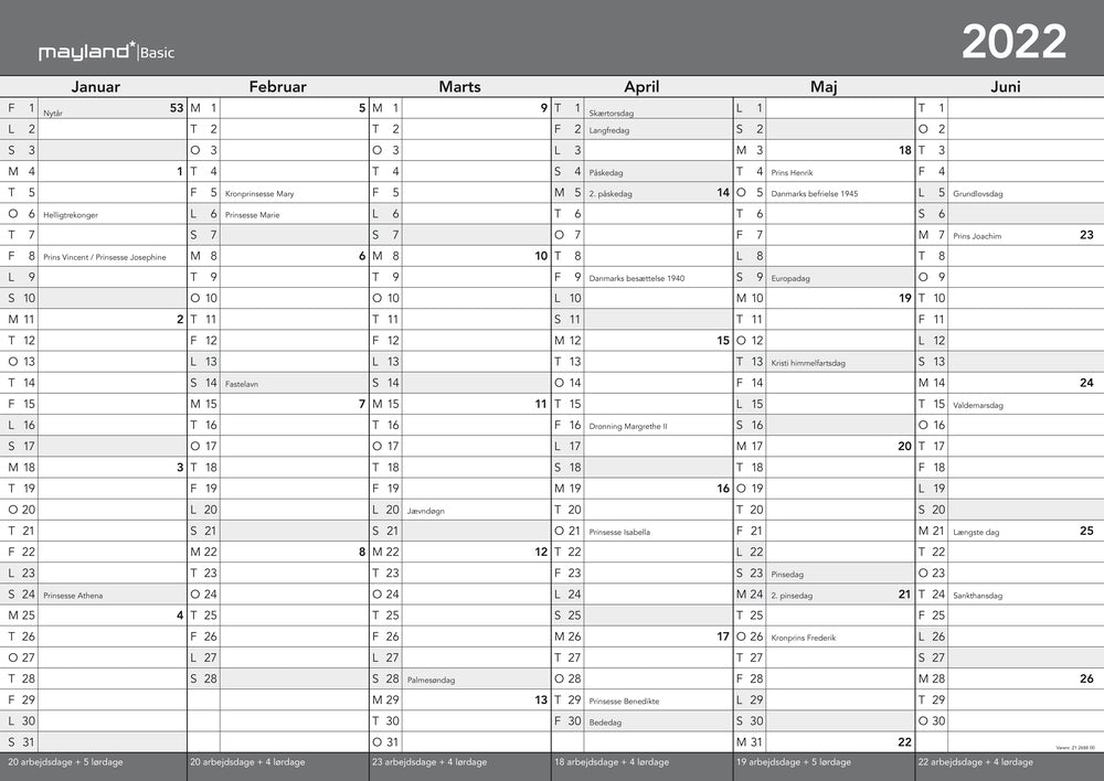 Kontorkalender a2 m/whiteboard-funktion 2022 Mayland