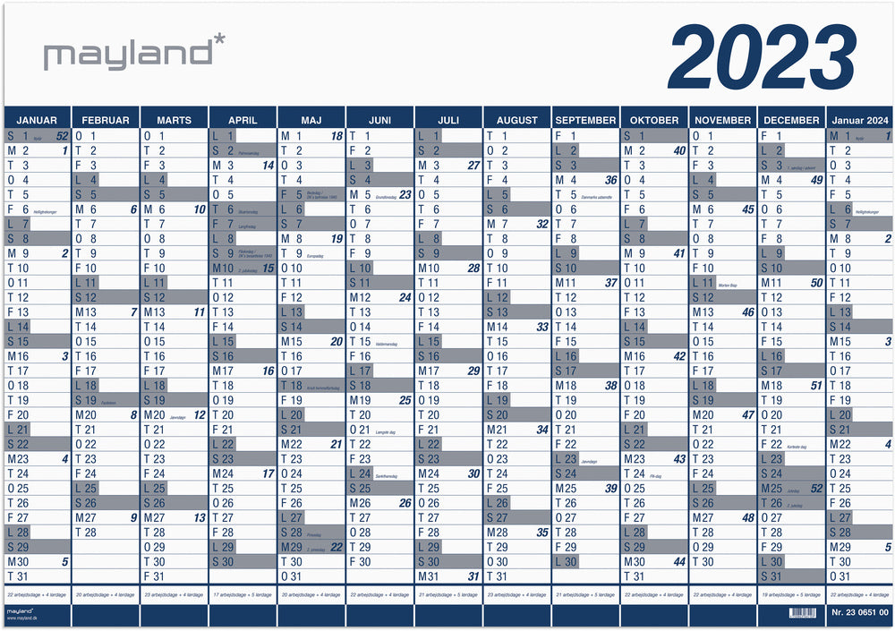 Kæmpekalender 13 mdr. pp rør 2023 100 x 70 cm Mayland