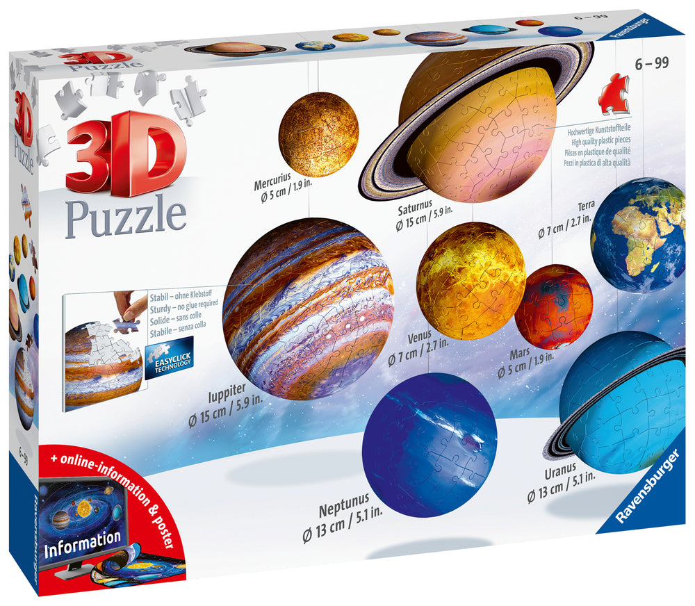 3D Puzzle Solar System 27/54/72/108 brikker
