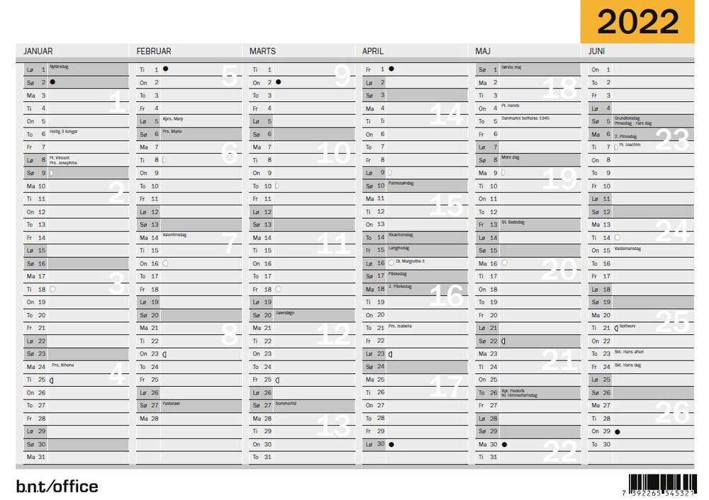 Vægkalender A3 2022 BNT