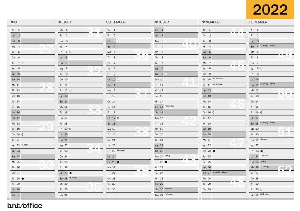 Vægkalender A3 2022 BNT
