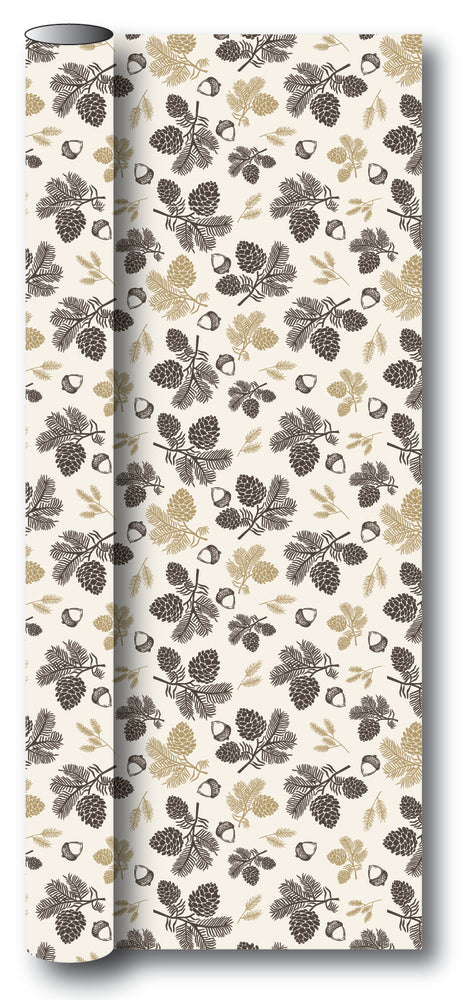 Gavepapir guld/brun metallic kogler/grangren/agern 3m x 70cm