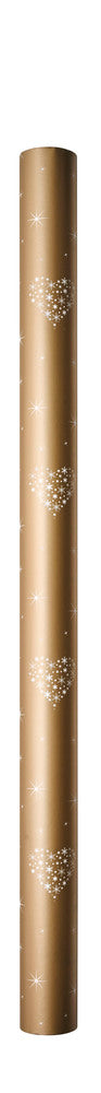 Gavepapir guld metallic m/hjerter/snefnug 3 m x 70 cm