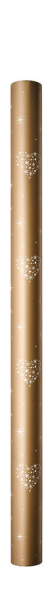 Gavepapir guld metallic m/hjerter/snefnug 3 m x 70 cm