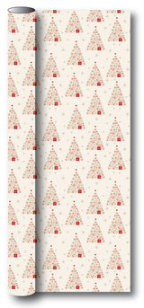 Gavepapir creme m/guld/rød metallic juletræer/pakke 3m x70cm