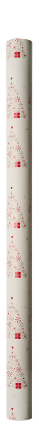 Gavepapir creme m/guld/rød metallic juletræer/pakke 3m x70cm