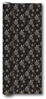 Gavepapir sort metallic m/julekugler/sputnik 3 m x 70 cm