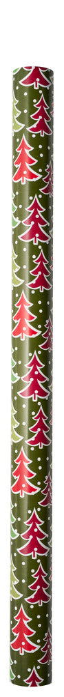 Gavepapir grøn/rød juletræer/snevejr 3 m x 70 cm