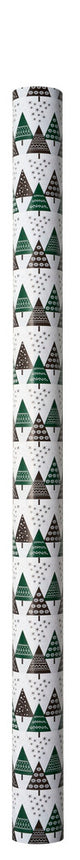 Gavepapir hvid m/brun/grøn metallic juletræ 3 m x 70 cm