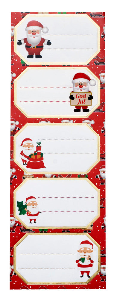 Stickers til/fra rød/guld julemand/godjul/sæk 2 ark 10 stk